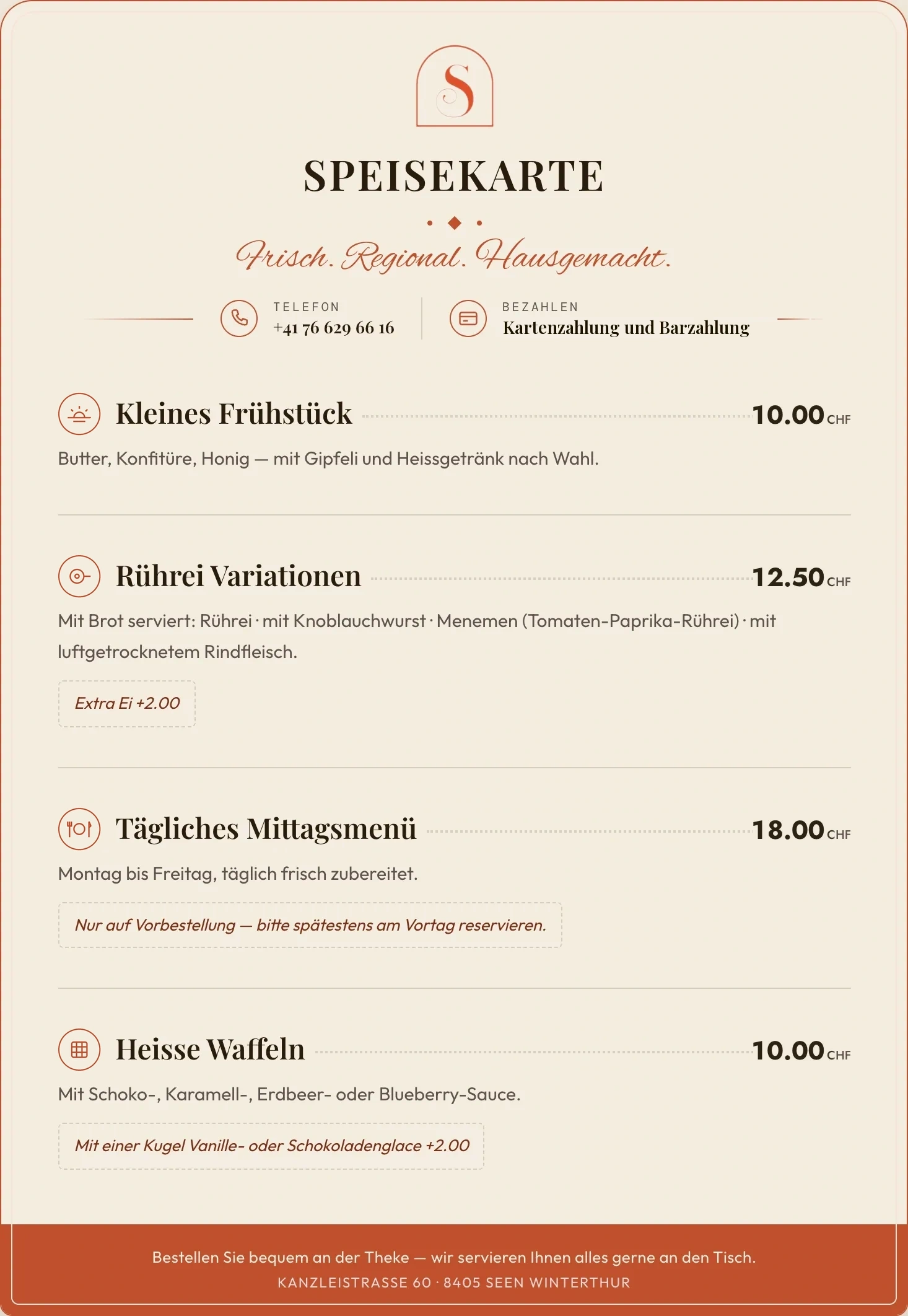 Speisekarte von Swissly & Co